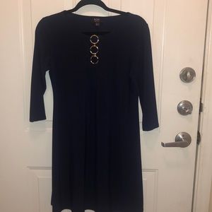 Petite navy and gold dress